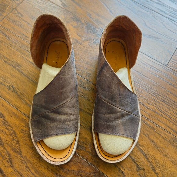 Free People Mont Blanc Asymmetrical Sandal Siz 7.5 Brown Leather Bohemian Grunge - Picture 1 of 8